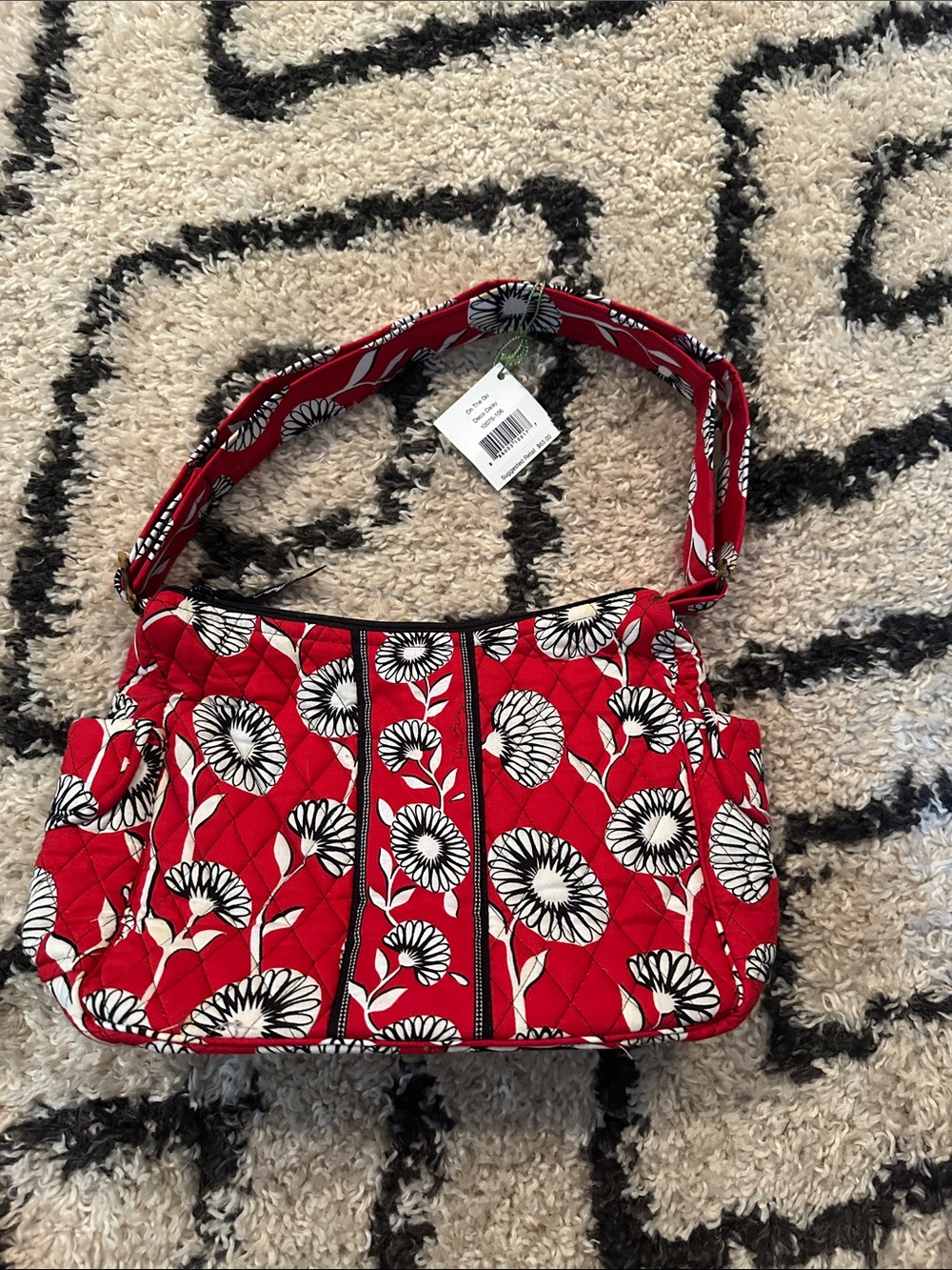 Vera Bradley Deco Daisy Quilted Red Floral Shoulder Bag/crossbody